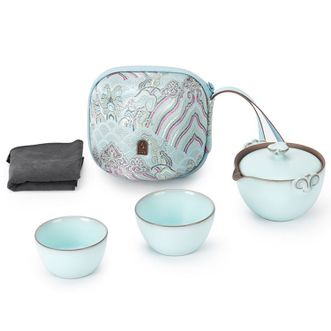 万仟堂（Edenus） 旅行茶具套装便携包 快客杯 陶瓷功夫茶具 带便携包 称心如意