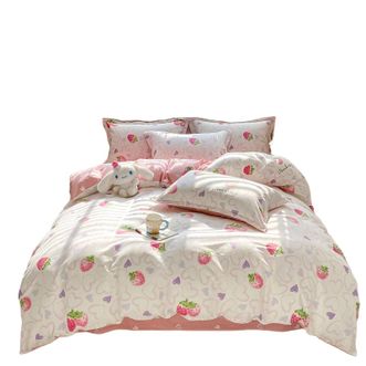 宜恋  印花纯棉四件套 1.8m 床 清新耐看床品套件 水晶草莓