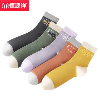 恒源祥 【5双装】袜子女加大码妈妈袜提花中筒吸汗老奶奶长辈棉袜 恒源祥 【5双装】袜子女加大码妈妈袜提花中筒吸汗老奶奶长辈棉袜