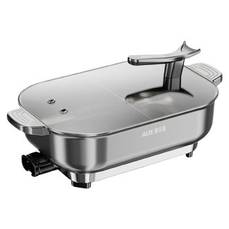 奥克斯  多功能锅双拼火锅专用鸳家用鸯电煮锅火锅锅大火速沸电热锅8.5L抗菌多用途锅电炒锅煎烤涮肉一体锅 深灰色-升级抗菌料理锅8.5L