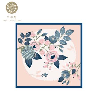 京四界  玫瑰有约丝巾围巾方巾小方巾仿真丝 JSJF-65001