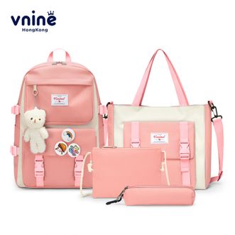 第九城/V.NINE  双肩包女生卡通印花书包六件套时尚休闲帆布旅行背包VD133884
