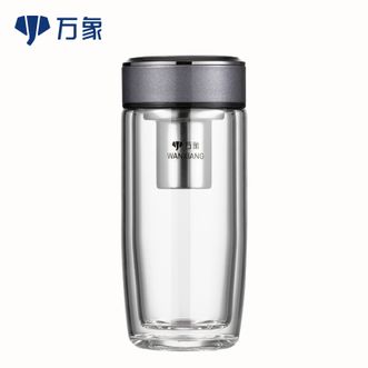 万象  双层弧形玻璃杯男女士带滤网水杯中国灰360ml便携车载泡茶杯