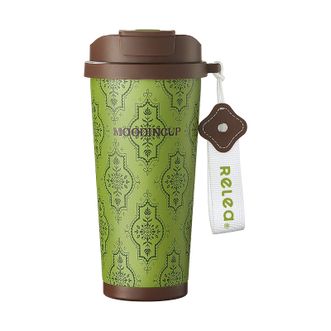 物生物（RELEA）  风吟双饮咖啡杯560ml容量不锈钢高颜值数随行杯便携吸管杯子-绿意暗香JV012451-0560-VS