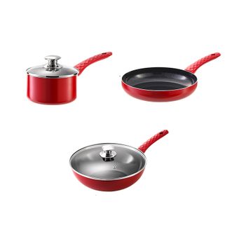 欧美达（OMUDA）  陶瓷不粘锅具三件套 炒锅平底锅煎锅炒菜锅不粘锅奶锅 电磁炉燃气灶通用