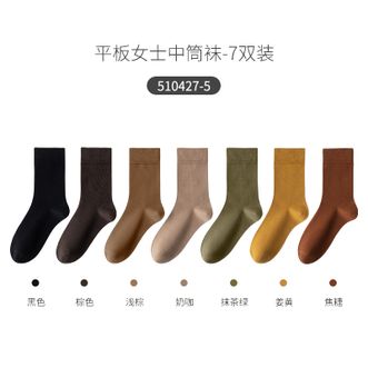 Caramella  袜子女中筒袜春秋运动袜秋季女袜秋冬长袜诸暨月子袜白色棉袜秋款510427-5