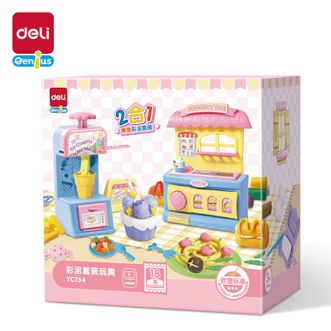 得力/deli  冰激凌汉堡店二合一彩泥机玩具套装 YC154