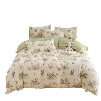 宜恋  植物羊绒四件套网红爆款柔软亲肤保暖床单被套枕套1.8米床 彼得免/AJF