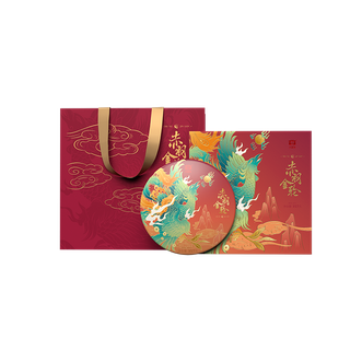 大益  赤羽金轮普洱熟茶357g 家庭自饮节日送礼 送长辈可长期保存 礼盒装