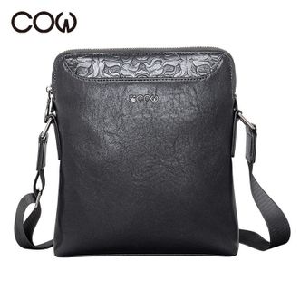 COW  男士斜挎包出差大容量背包竖款小方包9898单肩黑色