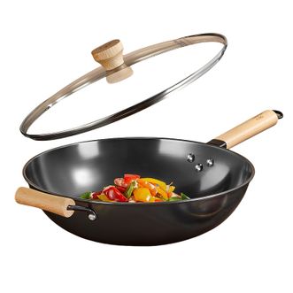 炊大皇/Cookerking  炒锅 34cm+盖子 无涂层聚油爆炒精铁锅炒菜锅电磁炉燃气通用