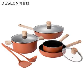 德世朗（DESLON）  鸿运0氟陶瓷不粘锅六件套 家用30cm炒锅24cm汤锅18cm奶锅硅胶铲硅胶汤勺