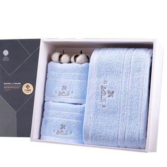 洁丽雅/Grace  纯棉抗菌毛巾浴巾三件套 蓝色