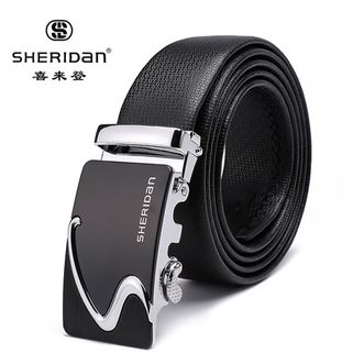 喜来登/SHERIDAN  自动扣二层牛皮腰带 个性扣头NL160956S 经典黑色 永不过时