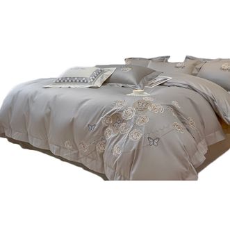 恒源祥  全棉四件套100%纯棉60支长绒棉轻奢家用宿舍被套床单套装床上用品 浅灰 1.8m床单款（被套220*240cm）