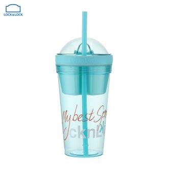 乐扣乐扣  新活力零食吸管杯 儿童可爱吸管杯男女学生运动水杯塑料杯 蓝色