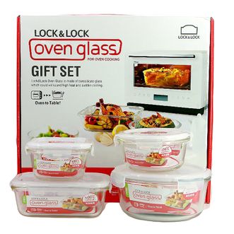 乐扣乐扣(LOCK&LOCK)格拉斯玻璃保鲜盒便当盒饭盒透明水果碗微波炉玻璃碗四件套装LLG861S002