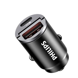飞利浦（PHILIPS） 车载充电器 20W快充 USB车充点烟器一拖二 DLP4006B/93