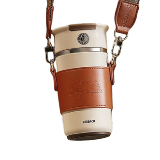 康巴赫（KBH）  保温杯健康钛杯高颜值抗菌咖啡杯直饮吸管杯男女生水杯 白色带杯套 400ml KH-B40B01