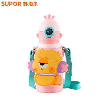 苏泊尔（SUPOR）  抗菌智能儿童保温壶600mL大容量抗菌不锈钢保温杯带吸管杯套儿童宝宝便携保温水杯 赛跑冠军