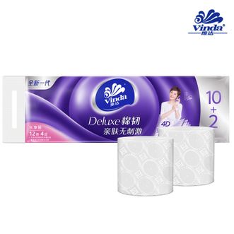 维达Vinda 棉韧立体美压花卷纸 4层120g12卷无芯卷纸 实惠装家用卫生纸