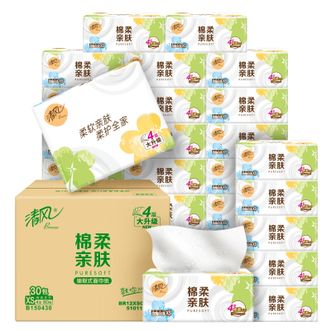 清风  绵柔压花抽纸--4层80抽30包