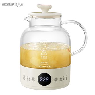 艾青春  1L一体养生壶 带茶漏保温电水壶 煮茶壶煮茶器泡茶壶 烧水壶暖水壶花茶果茶壶电开水壶玻璃电热水壶 AI-YSH216（带滤网）奶油白色