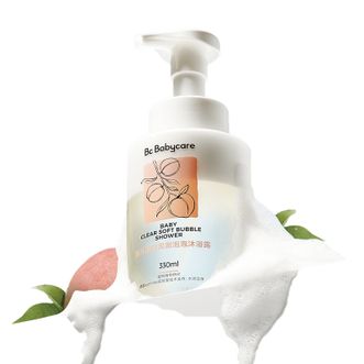 babycare  婴儿清透柔嫩泡泡沐浴露洗发水二合一宝宝桃叶泡泡浴沐浴乳慕斯330ml  BC2109039