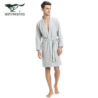 七匹狼  新款品质男睡衣 男士家居服100%棉 纯棉浴袍 舒适吸水 柔软亲肤 家居打底睡衣 100%棉男浴袍