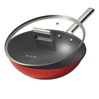 炊大皇（COOKER KING）  高颜值红色炒锅30cm燃气电磁炉通用高纯铁锻造0氟0化学涂层