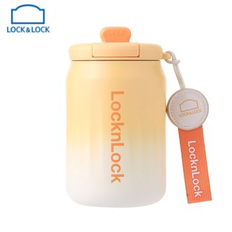 乐扣乐扣  炫彩菱纹咖啡杯 高颜值316不锈钢翻盖直饮咖啡杯男女士便携提手保温杯 渐橙