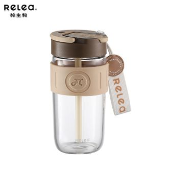 物生物（RELEA）星语玻璃杯提绳款520mL大容量玻璃杯手持咖啡杯高颜值水杯户外旅行便携学生吸管杯泡茶杯-醇厚咖
