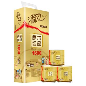 清风  卷纸卫生纸原木金装纸4层160g家用餐巾纸厕纸