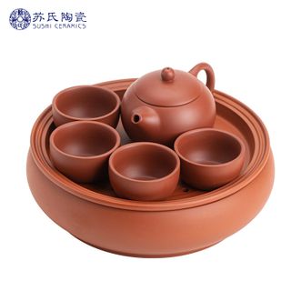 苏氏陶瓷/SUSHI CERAMICS  紫砂西施壶4杯配紫砂蓄水茶盘功夫茶具便捷茶具