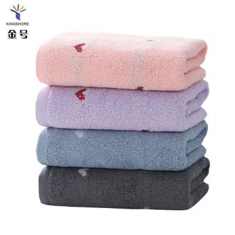 金号  纯棉柔软速干毛巾 70*34cm 100g 家用成人洗脸毛巾 爱心款洗澡面巾 柔软吸水不易掉毛洗脸巾（蓝紫红灰4条装）