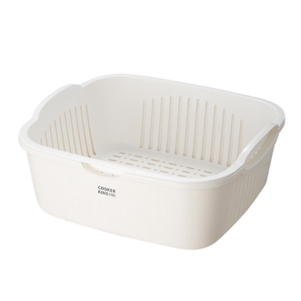 炊大皇（COOKER KING）  沥水篮 厨房洗水果洗菜盆家用滤水盆洗菜筐加厚双层 【圆形】米白色大号 LSL14JM
