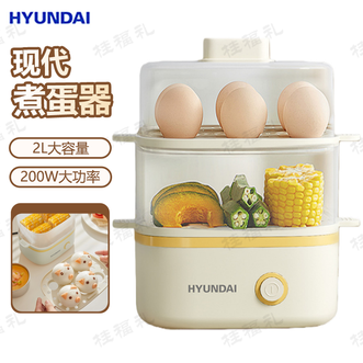 HYUNDAI  煮蛋器 一键速蒸双层小立方PP蒸格食品级安全材质早餐机煮蛋器