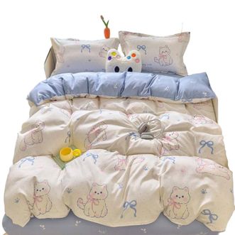 宜恋  ins风植物羊绒四件套少女心可爱卡通床品四件套宿舍用 嘟嘟猫/AJF