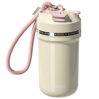 康巴赫/KOBACH  保温杯纯钛咖啡杯钛杯保温保冷双饮杯水杯车载商务杯 慕斯系列 芝士白桃450ml KH-B45B06