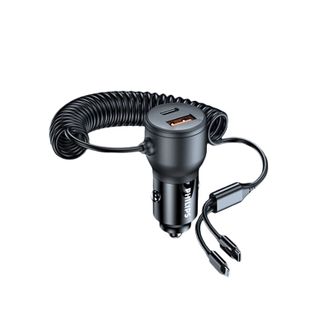 飞利浦（PHILIPS）  车载充电器 超级快充带线汽车充电器点烟器一拖二苹果华为车充 4313