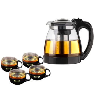 天喜 2L玻璃茶壶带把大容量加厚耐热玻璃杯泡茶壶喝茶杯一壶四杯套装