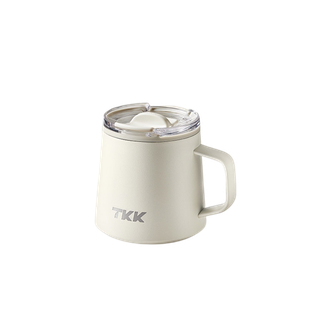 TKK  不锈钢带盖商务办公泡茶杯陶瓷覆层内胆保温杯  悦氧Life马克杯 350ml 砾石白 TKK2042