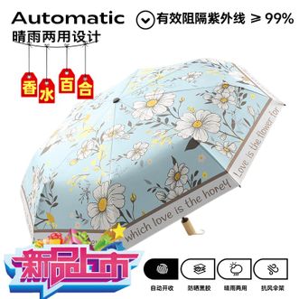 美度（MAYDU）   太阳伞女防晒防紫外线晴雨两用黑胶遮阳伞实木柄折叠防晒伞