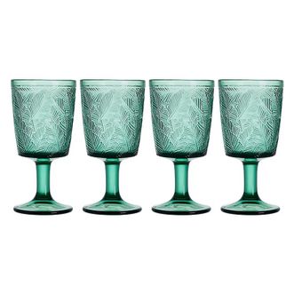 青苹果  复古浮雕树叶杯  DSKB165G  335ml四只装  墨绿法式高脚杯