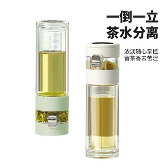 物生物（RELEA）  玻璃杯水杯男士茶水分离杯JV012443-0470高硼硅玻璃杯耐高温智能显温便携泡茶杯 【单层玻璃款】 470ml