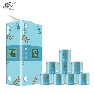 清风  原木纯品小叶细点压花4层140g8卷/提卷纸 4层柔韧溶水易冲散不堵塞马桶 家庭酒店餐厅办公室用纸卫生纸厕所卷纸