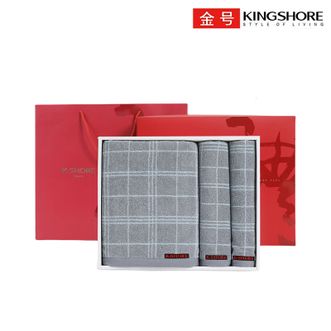 金号  毛巾家纺 A类纯棉毛巾 花式线洗脸毛巾 毛巾浴巾礼盒 毛巾礼盒 含手提袋 颜色随机 提缎花式线毛巾/浴巾/方巾 三件套