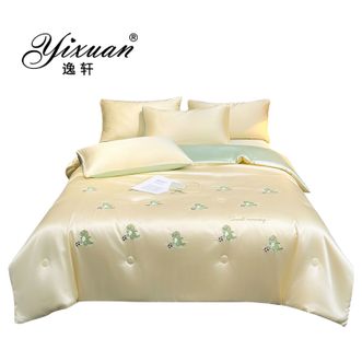 逸轩/yixuan  水洗刺绣夏被三件套 简约风居家床品 恐龙-奶黄绿