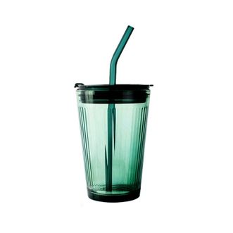 安买  晶韵条纹玻璃杯  约450ml  玻璃杯吸管咖啡杯办公室早餐杯牛奶杯水杯
