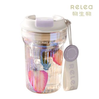 物生物（RELEA）玻璃杯便携茶水分离杯防烫泡茶杯子男女士水杯高颜值咖啡杯夏季 流光紫400ml
